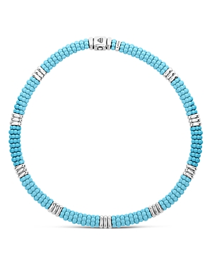 Lagos Sterling Silver Caviar Blue Ceramic Beaded Necklace, 16 In Blue/silver