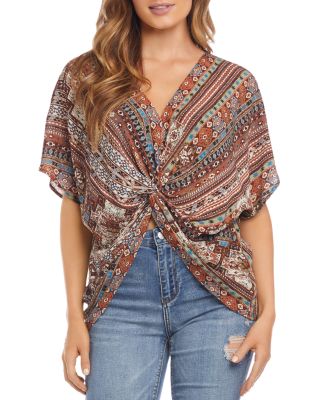 thumbnail image 2 of Karen Kane Women's Twist Front Colorblock Top - Bohemian Animal Print Blouse 2 of 10