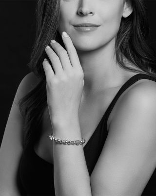 Sterling Silver Signature Caviar Lattice Ball Bracelet