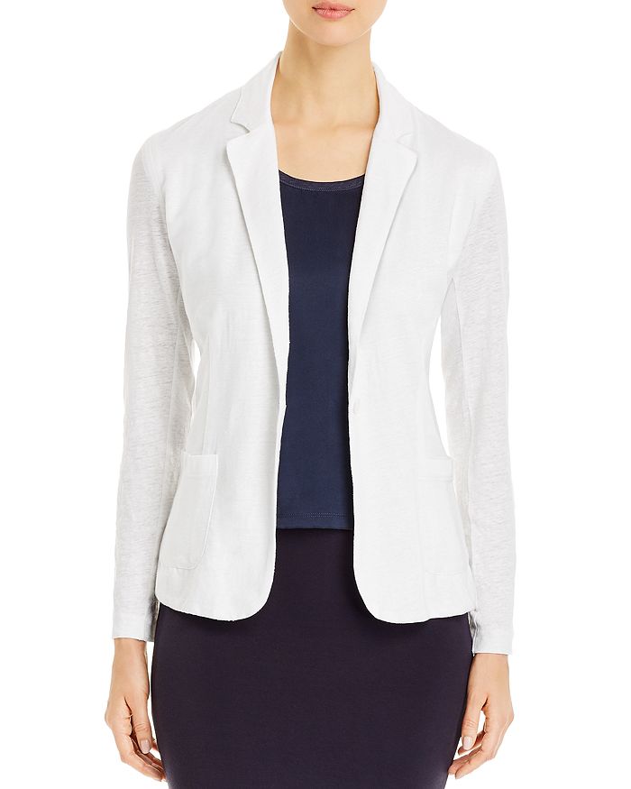 Majestic Stretch Linen One-button Blazer In Blanc