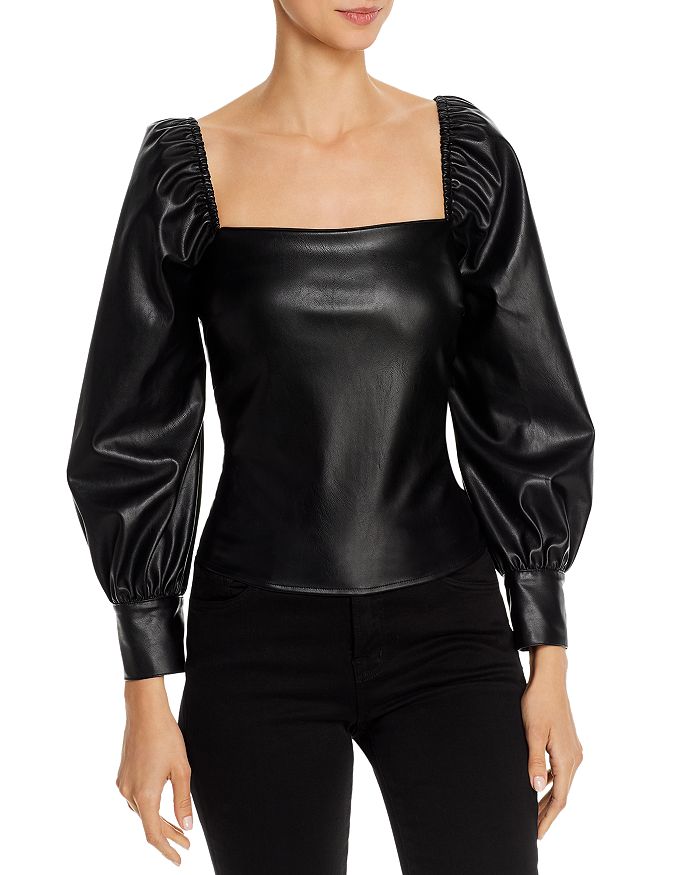 Lucy Paris Puff-sleeve Faux Leather Top - 100% Exclusive In Black