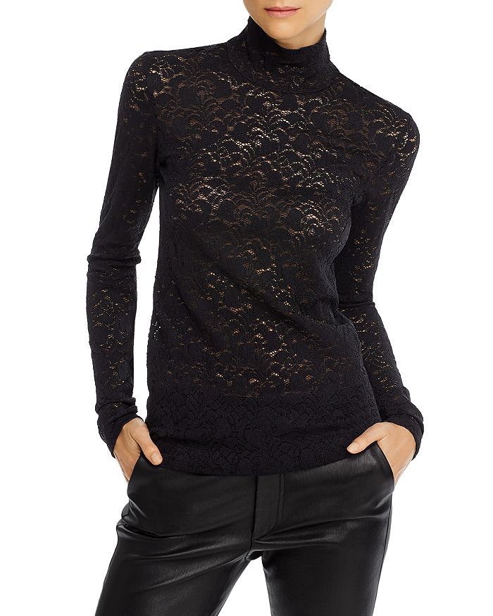ENZA COSTA MOCK NECK LACE TOP,LCS3439