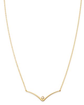 Moon & Meadow - Diamond Curbed V Station Necklace in 14K Yellow Gold, 18" - Exclusive