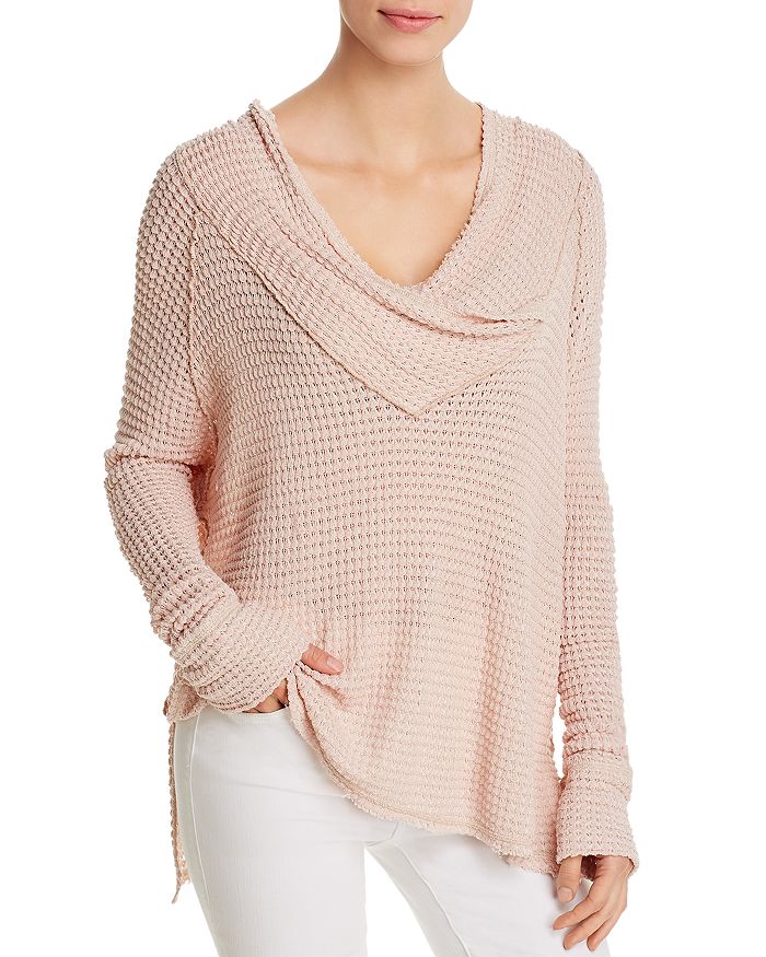 Elan Crossover Cowl Neck Sweater In Blush