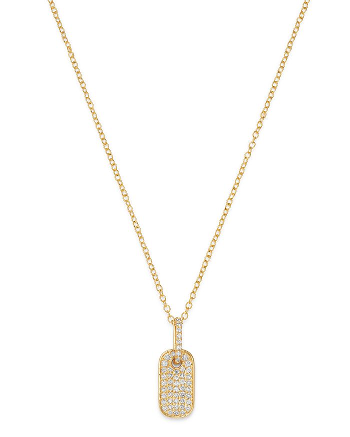 Diamond Dog Tag Pendant Necklace 14K Gold
