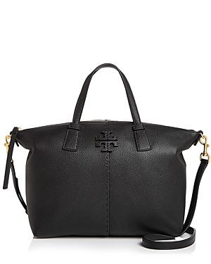 Tory Burch Mcgraw Small Leather Satchel In Black/gold