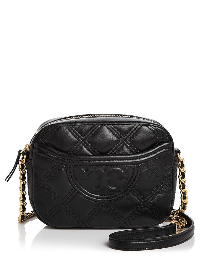 Shop Tory Burch Fleming Quilted Leather Camera Bag In Black