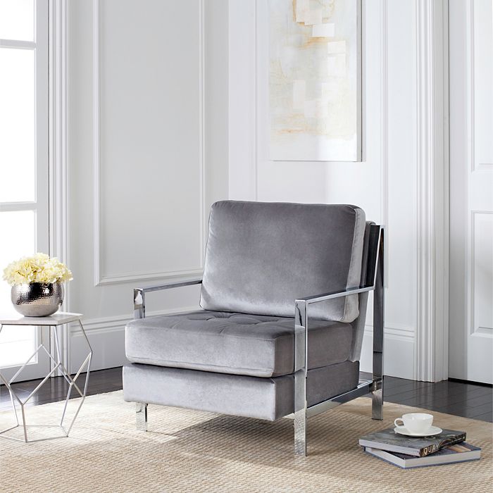 Shop Safavieh Walden Modern Tufted Linen Chrome Accent Chair In Light Grey