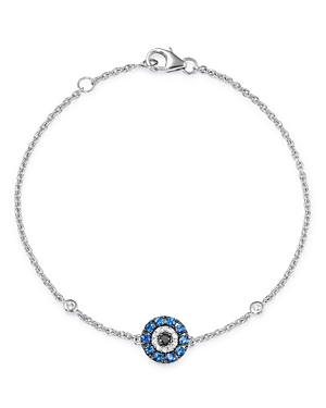 Bloomingdale's Blue Sapphire & Black & White Diamond Evil Eye Bracelet in 14K White Gold - 100% Excl