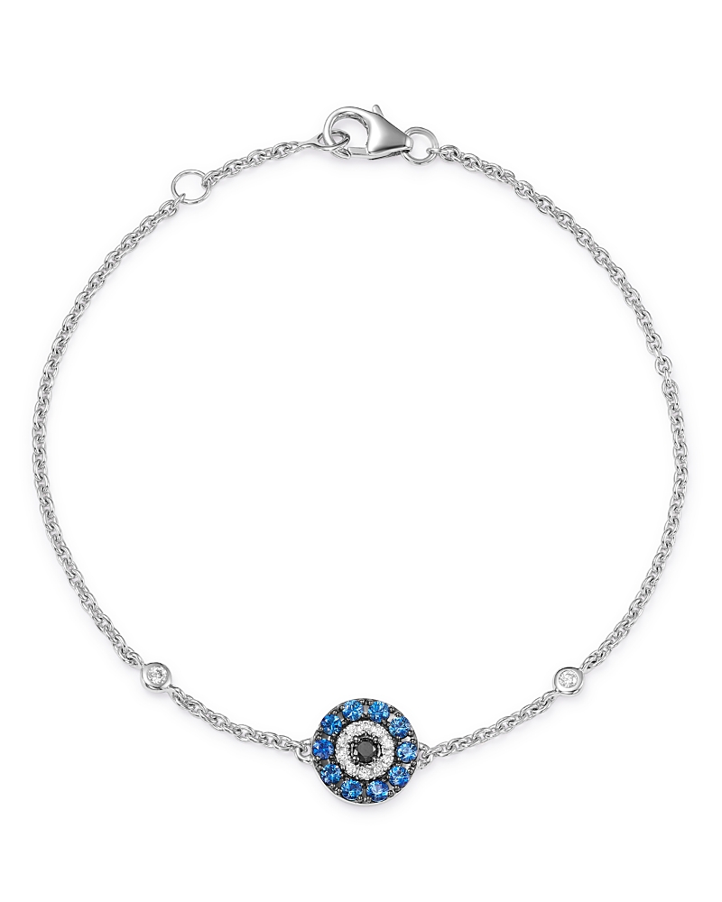 Bloomingdale's Fine Collection Blue Sapphire & Black & White Diamond Evil Eye Bracelet in 14K White Gold