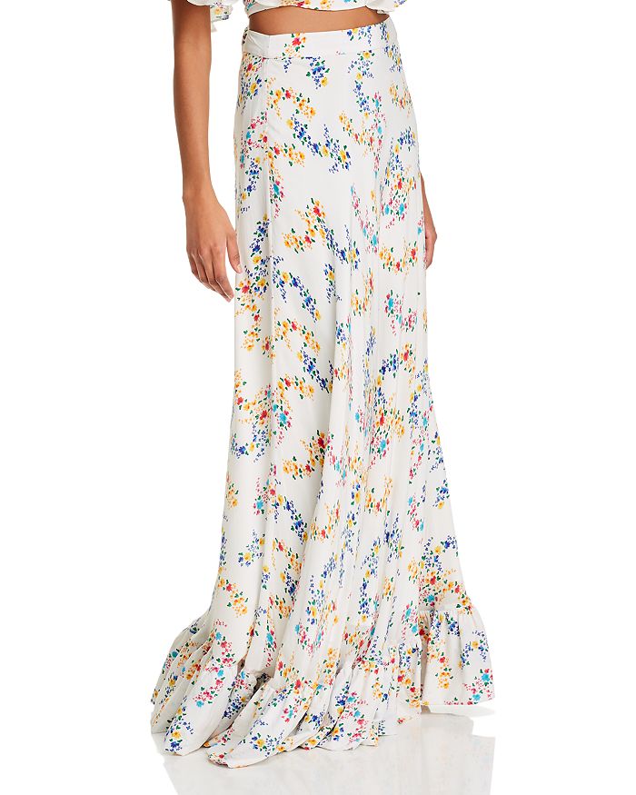 All Things Mochi Nadia Floral Print Maxi Skirt In White Floral
