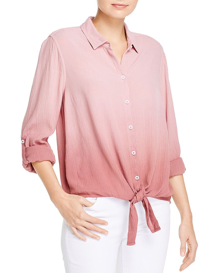 BEACHLUNCHLOUNGE BEACHLUNCHLOUNGE YUMI DIP-DYED CRINKLED TIE-FRONT SHIRT,LST2699