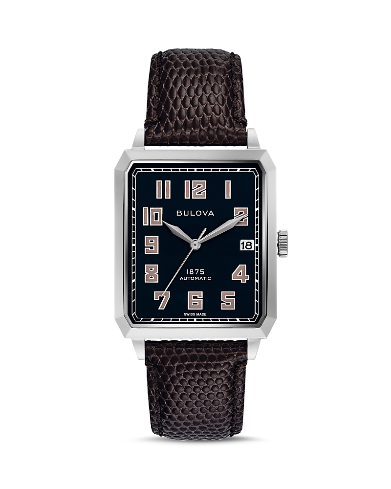 BULOVA LIMITED EDITION JOSEPH BULOVA BRETON LIZARD-EMBOSSED LEATHER STRAP AUTOMATIC WATCH, 32MM X 45.5MM,96B332