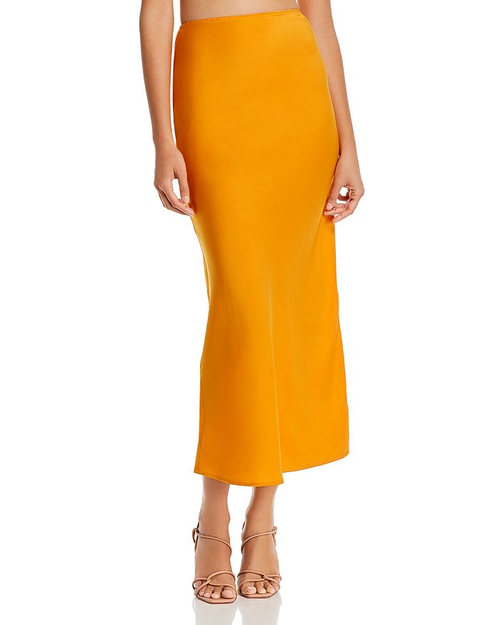 Wayf Jaden Bias Midi Skirt In Tangerine