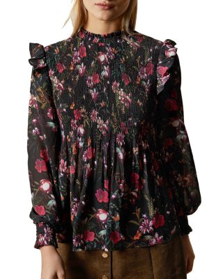 Ted Baker Fern Forest Printed High Neck Smocked Top Bloomingdale s