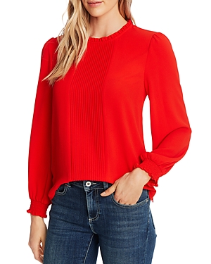 Cece Pintucked Long-sleeve Blouse In Candy Apple