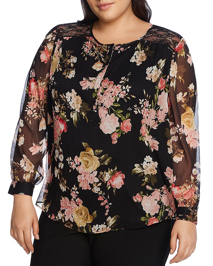 VINCE CAMUTO PLUS BEAUTIFUL BLOOMS FLORAL TOP,9220025