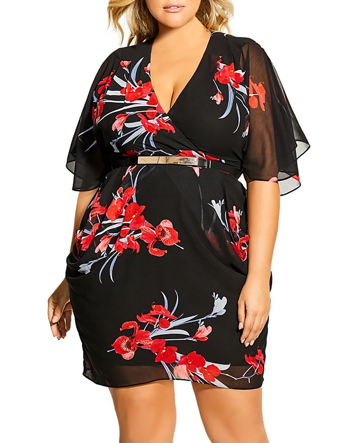 City Chic Plus Belted Floral Print Faux-Wrap Dress | Bloomingdale's