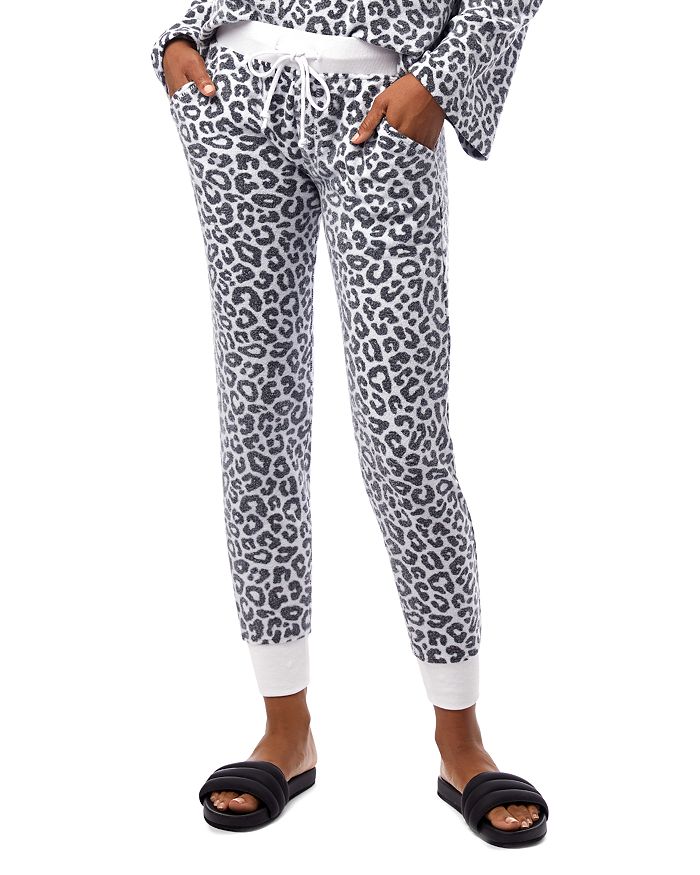 Alternative Eco Teddy Animal Print Jogger Sweatpants In White Bold Leopard