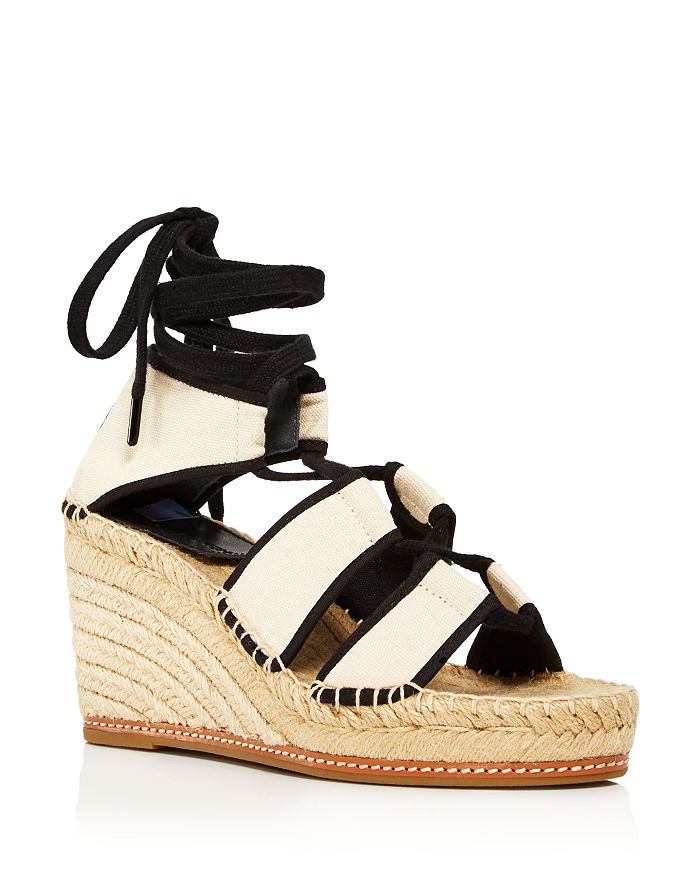 Shop Tory Burch Women's Color-block Platform-wedge Espadrille Sandals In  Cream/perfect Black