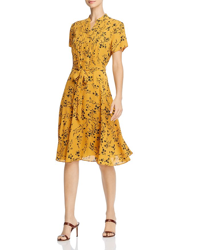 Nanette Lepore Nanette Pintucked Floral Dress In Colonel Mustard | ModeSens