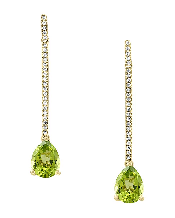 Bloomingdale's Peridot & Diamond Drop Earrings In 14k Yellow Gold - 100% Exclusive In Green/gold