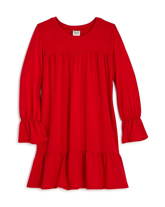 Aqua Girls' Long Ruffled Knit Dress, Big Kid - 100% Exclusive In Red