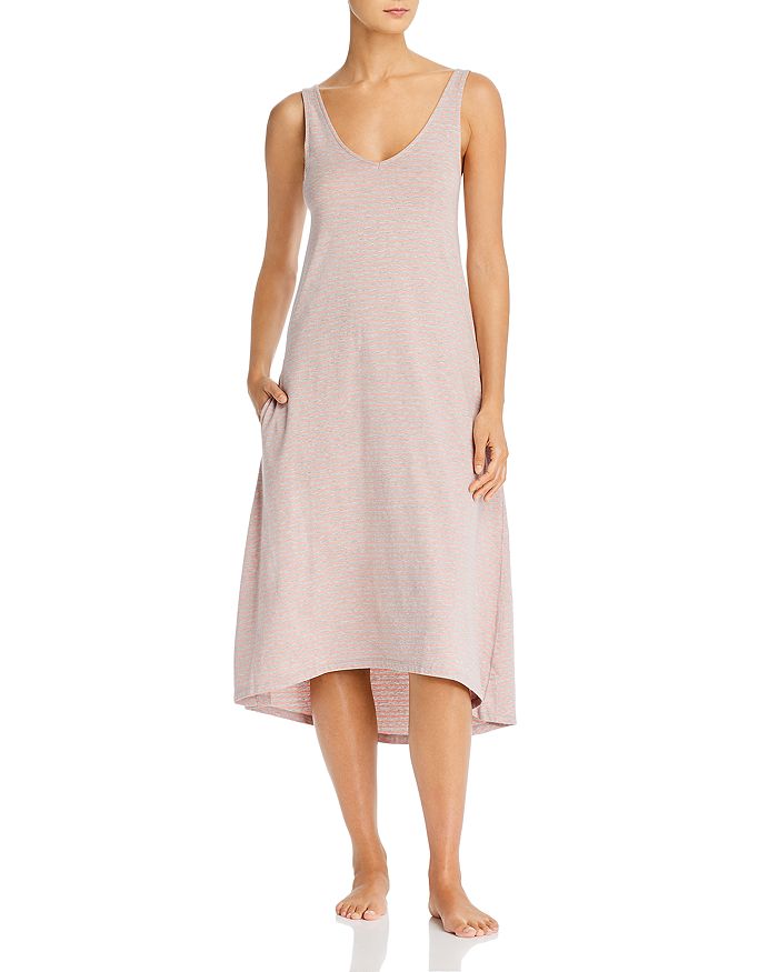Natural Skin Maci Striped Nightgown In Heather Gray/pink Stripe