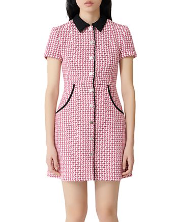 Maje - Houndstooth Tweed Button-Front Mini Dress