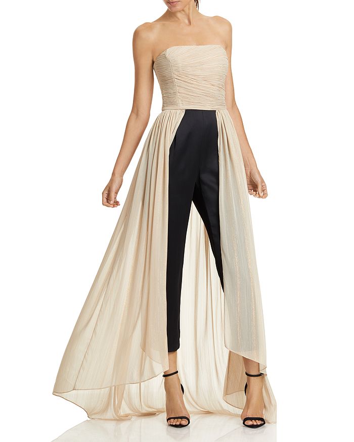 HALSTON Strapless Ruched Dramatic Pleated Jumpsuit | Bloomingdale's
