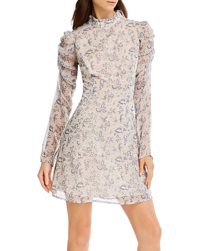 Aqua Victorian Puff-sleeve Mini Dress - 100% Exclusive In Off White