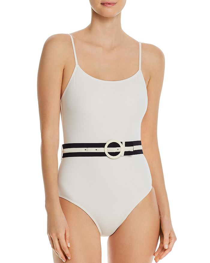 Shop Solid & Striped Nina Belted One Piece Swimsuit In Cream