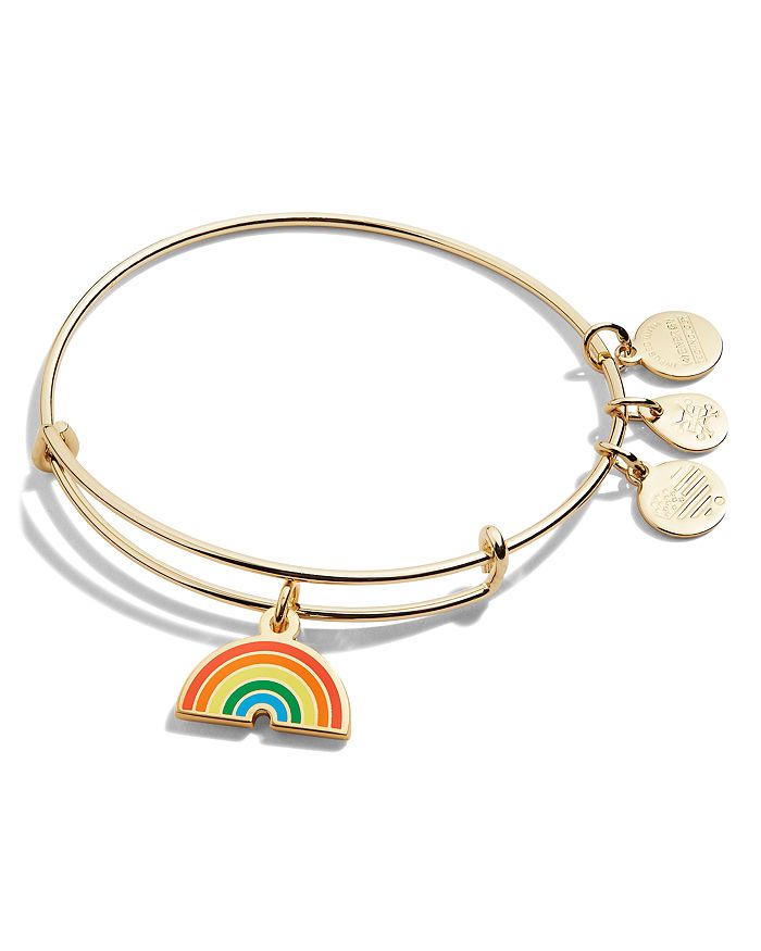 Alex And Ani Gold-tone Rainbow Adjustable Charm Bracelet In Gold/multi