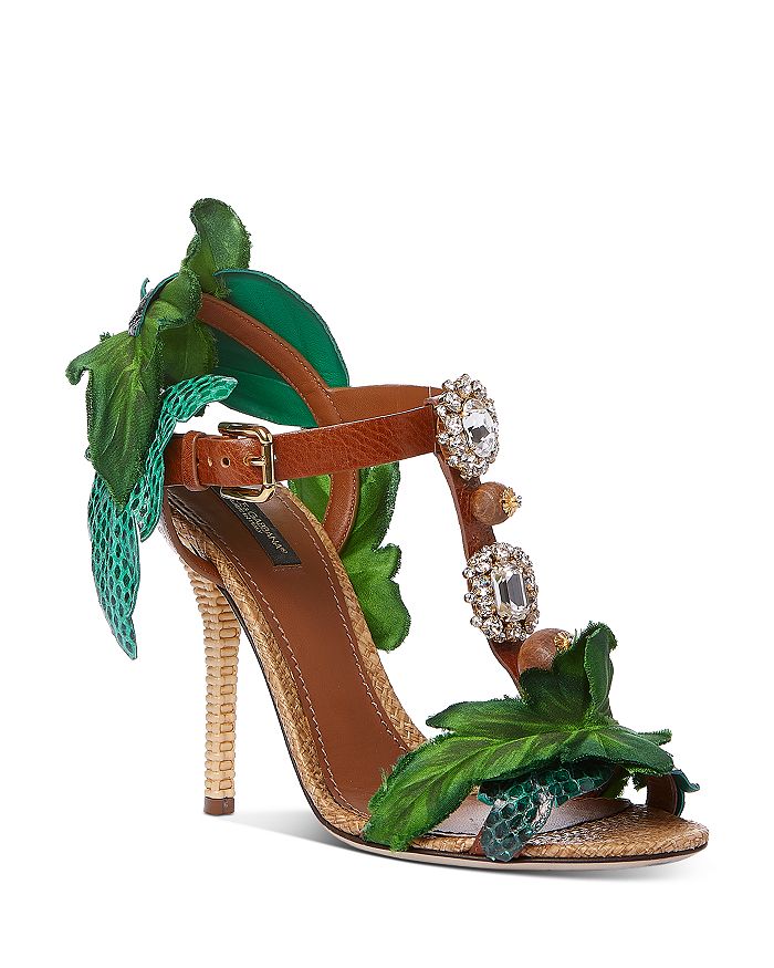Dolce & Gabbana Women's Embellished Strappy Sandals In Dusty Rose/emerald