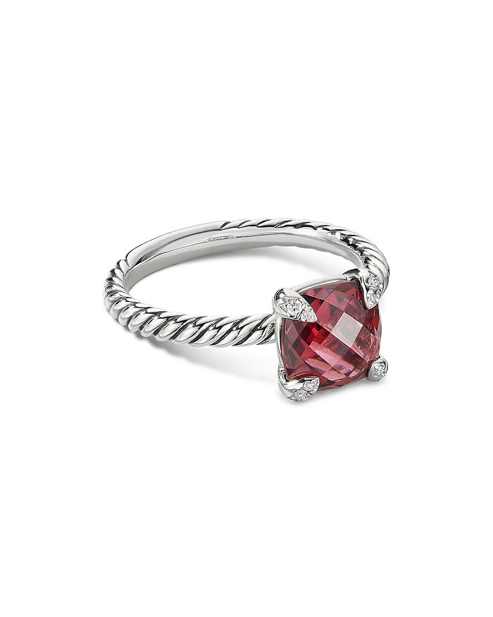 David Yurman Chatelaine Ring With Rhodalite Garnet And Diamonds In Red/silver