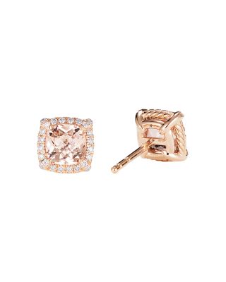 Petite Ch&acirc;telaine&reg; Pav&eacute; Bezel Stud Earrings in 18K Rose Gold with Morganite