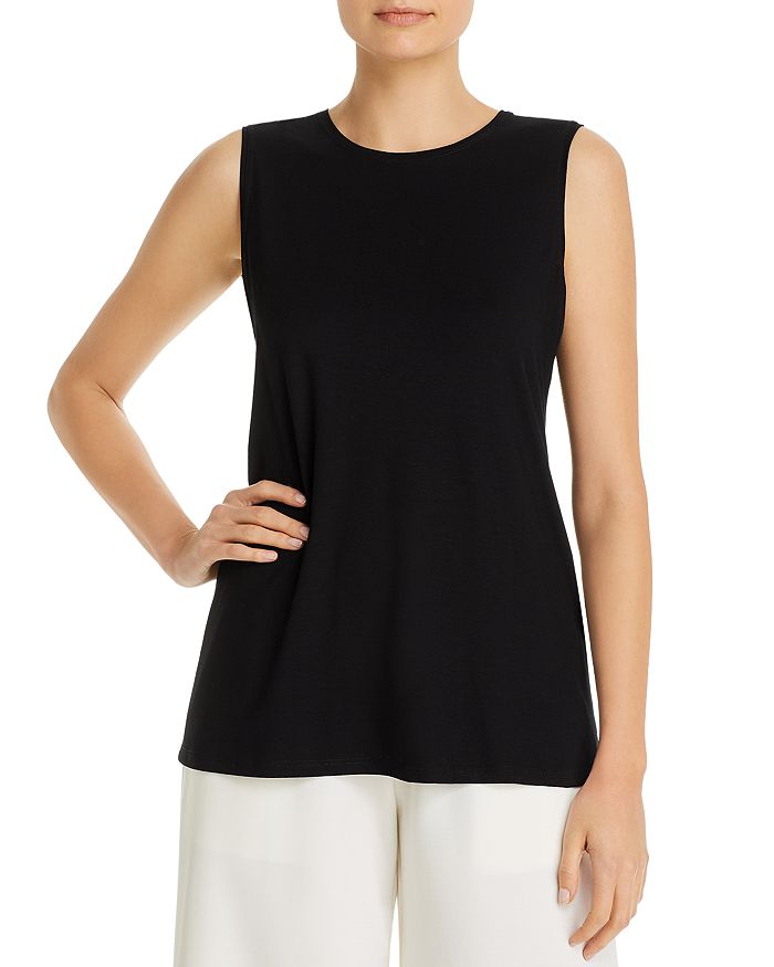 Eileen Fisher Organic Cotton Jersey Crewneck Tank In Black