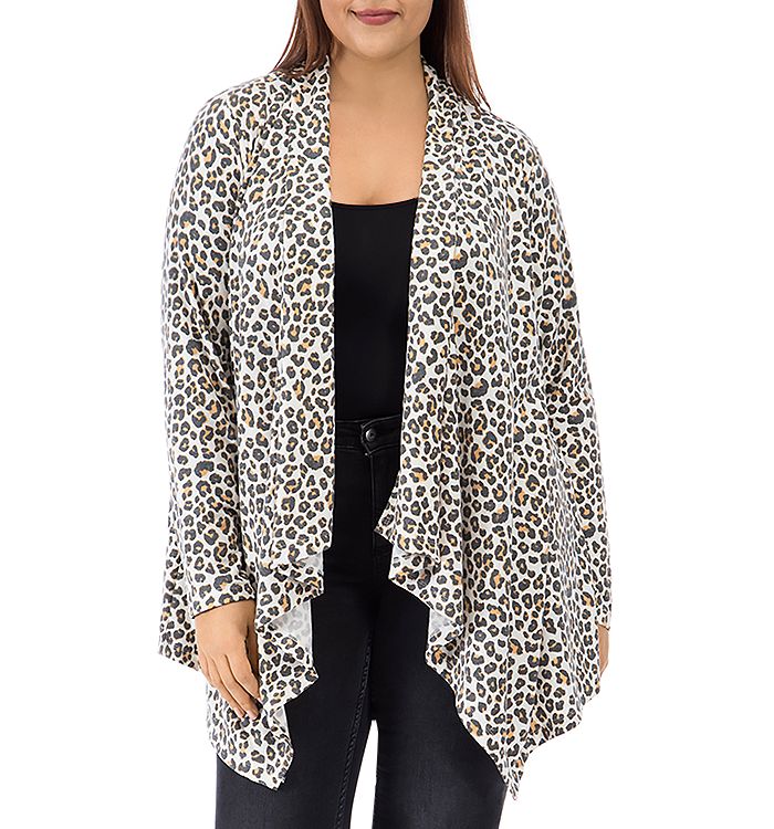 B Collection By Bobeau Curvy Amie Animal Print Open-front Cardigan In Cheetah