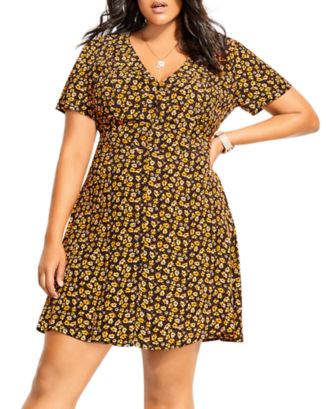 City Chic Women's DITSY Dress Yellow Size 20W