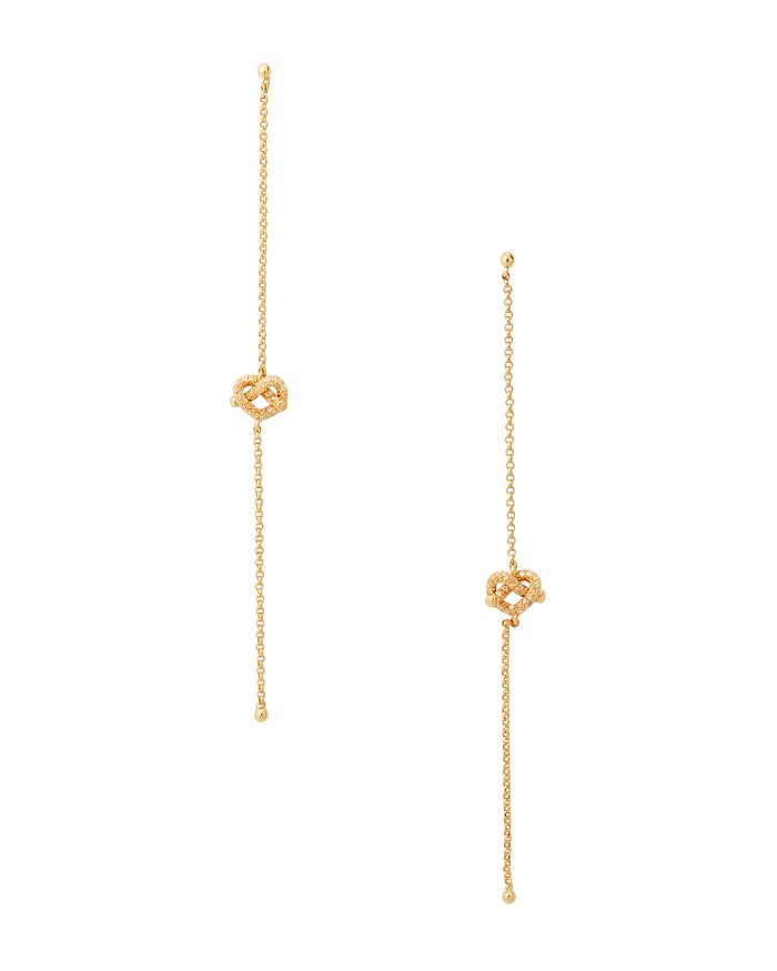 KATE SPADE KATE SPADE NEW YORK LOVES ME KNOT GOLD-TONE PAVE KNOT LINEAR DROP EARRINGS,WBRUH887
