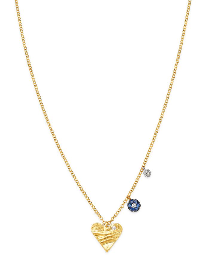 Meira T Meria T 14k White & Yellow Gold Diamond & Sapphire Heart & Evil Eye Charm Necklace, 16-18 In Multi/gold