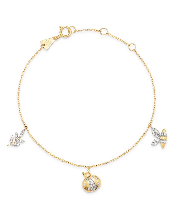 Adina Reyter 14k Yellow Gold Garden Diamond Pave Three Charm Bracelet - 100% Exclusive In White/gold