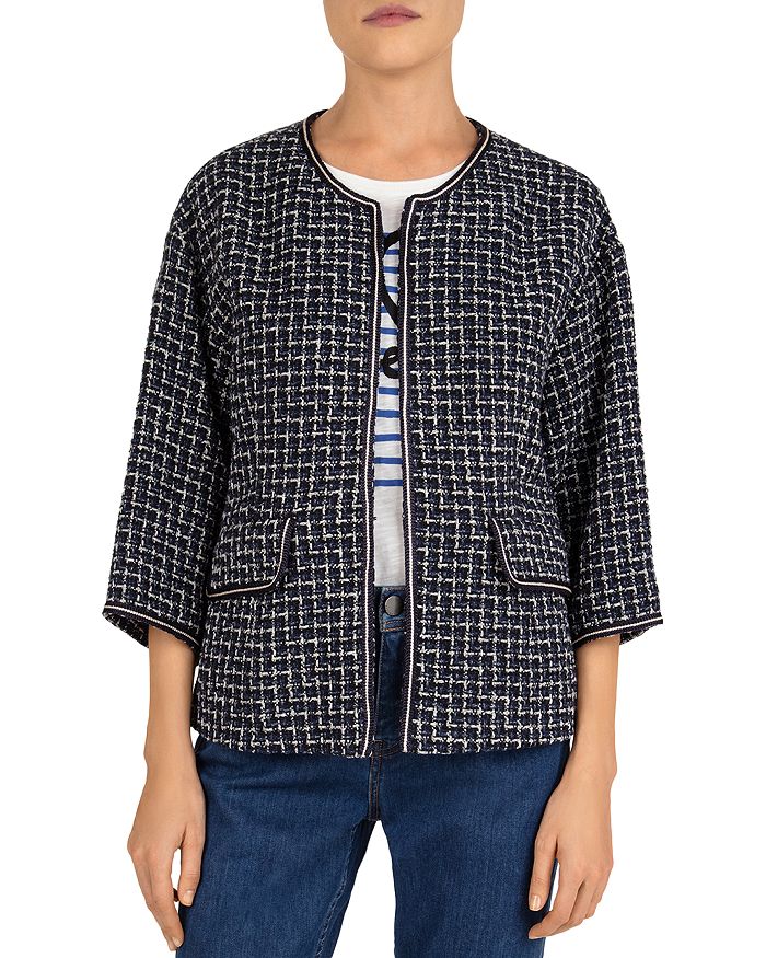 Gerard Darel Agostina Tweed Jacket With Trim In Blue