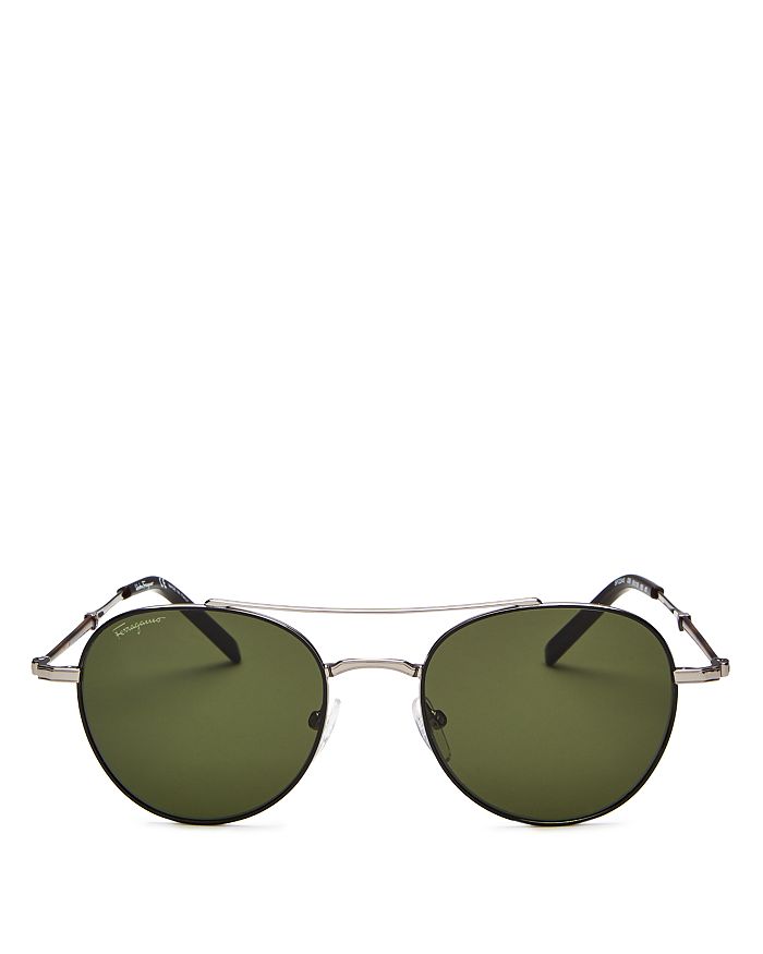 Ferragamo Men's Timeless Brow Bar Round Sunglasses, 51mm In Shiny Gunmetal Black/smoke Gradient