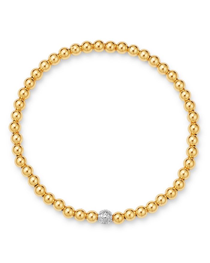 Moon & Meadow Diamond & Gold Bead Bangle Bracelet In 14k Yellow Gold & 14k White Gold, 0.05 Ct. T.w. In White/gold