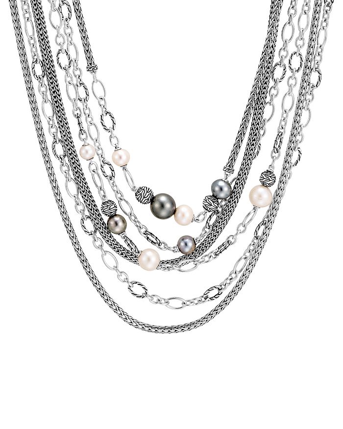 John Hardy Sterling Silver Classic Chain Multi Strand Cultured Tahitian Pearl Necklace 17 18 Bloomingdale S