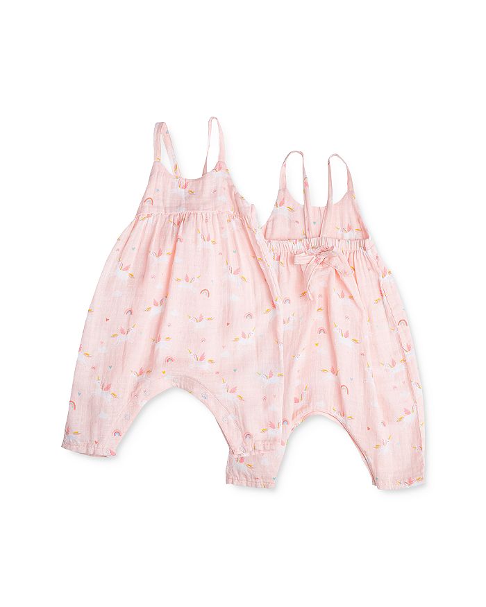 Angel Dear Girls' Unicorn Cotton Printed Tie-back Romper - Baby In Pink