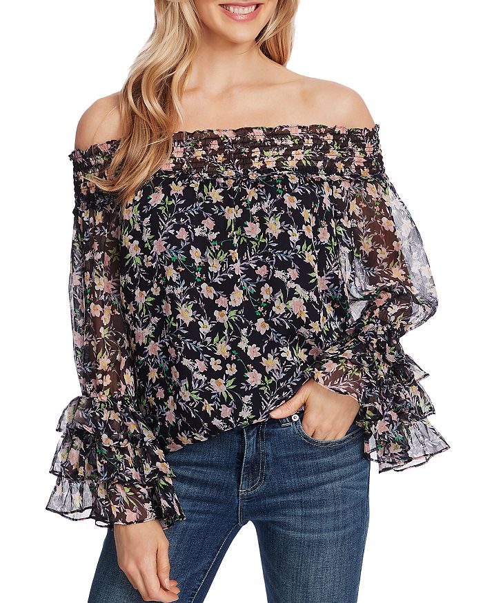 CECE CECE OFF-THE-SHOULDER PRINTED BLOUSE,7020156