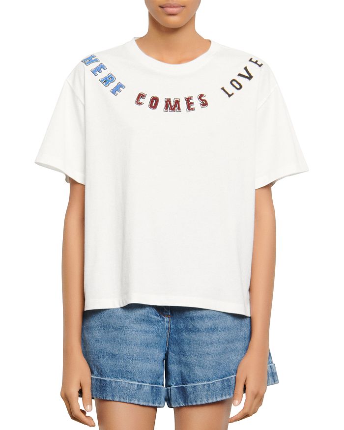Sandro Comes T-Shirt with Patch Lettering | Bloomingdale's
