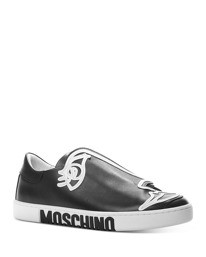 Moschino Women's Abstract Face Slide Shoe In White Multi
